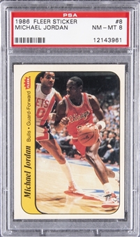 1986-87 Fleer Sticker #8 Michael Jordan Rookie Card - PSA NM-MT 8 